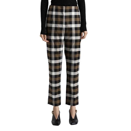 Cue Olive Check Cropped Slim Leg Pant